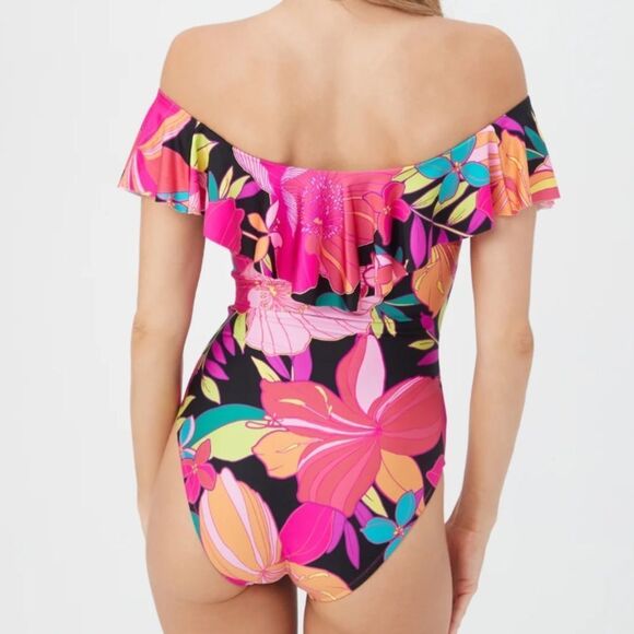 Trina Turk Swim Women's Solar Floral Off The Shoulder Ruffle Swimsuit, Sz 4. NWT - Picture 3 of 16